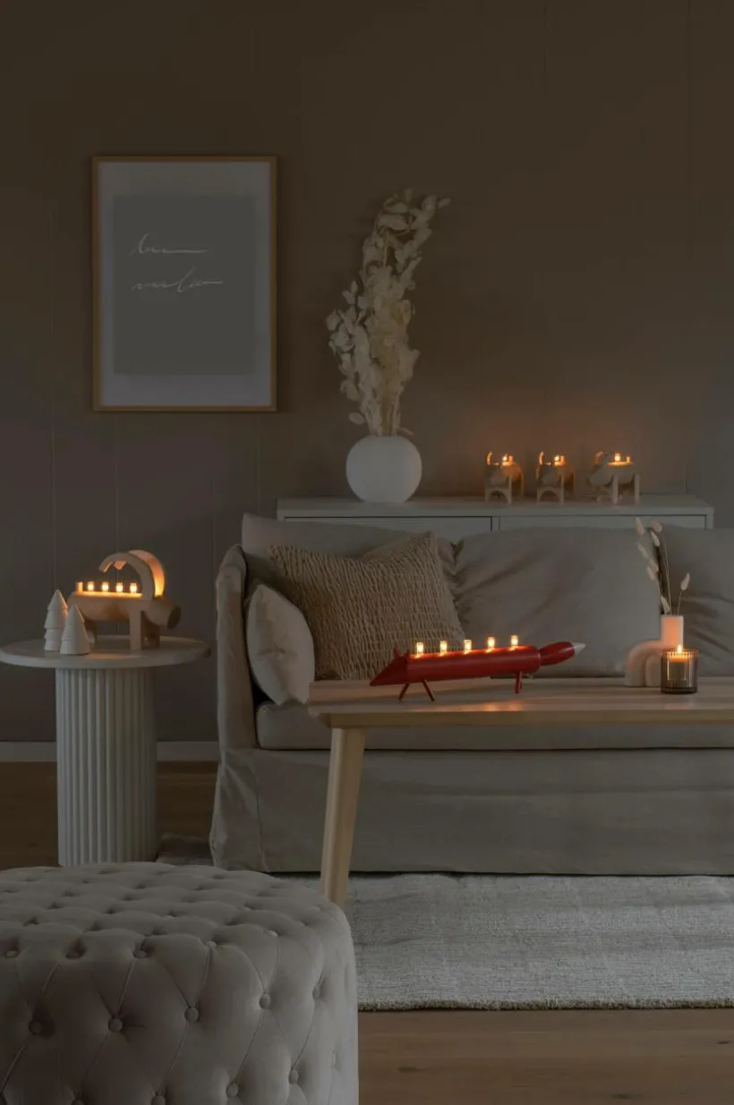 Elljusstake 5 Ljus Trä, Räv 12,8cm